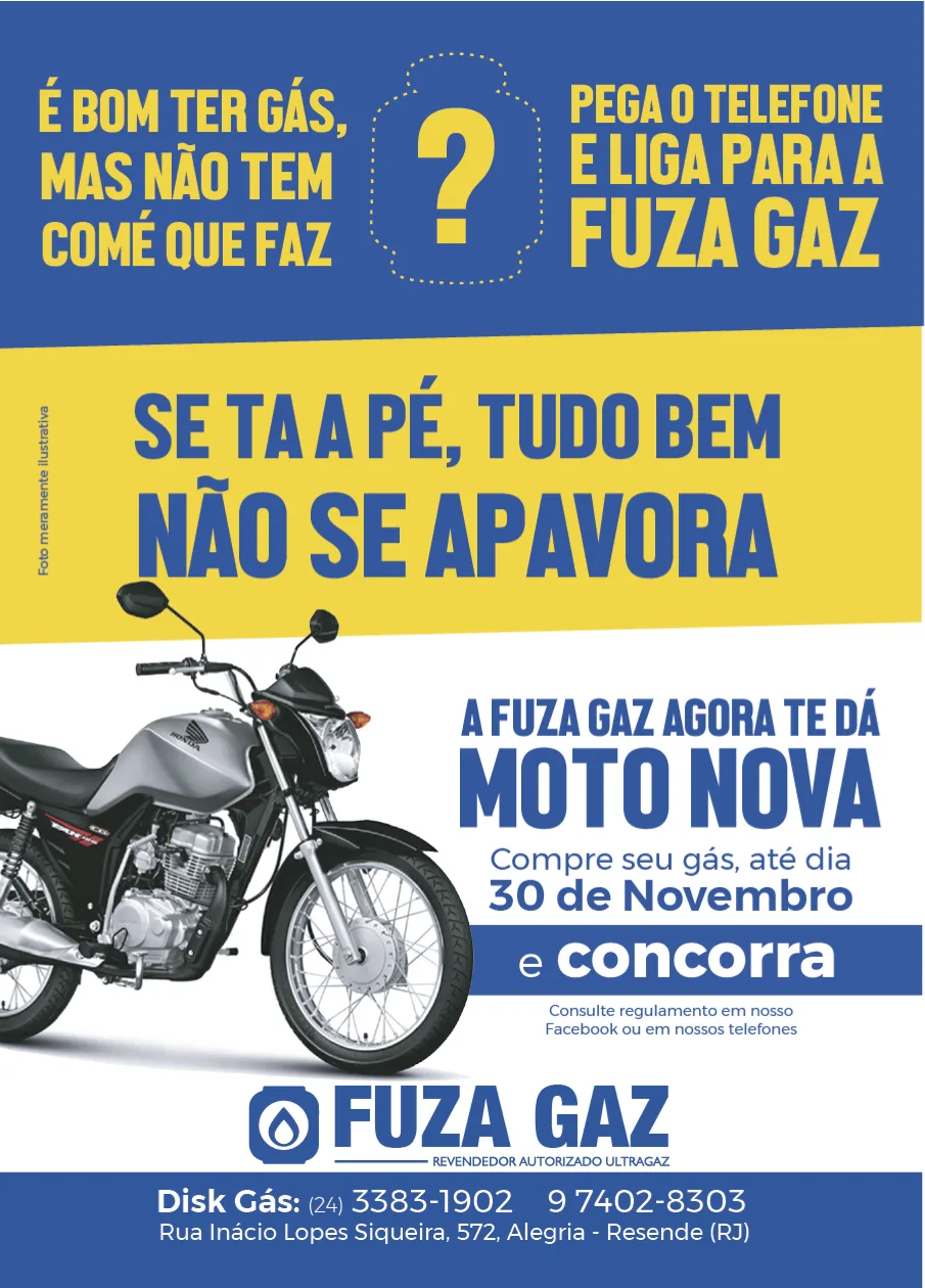 Flyer da Fuza Gaz com a promoção da moto 0 km