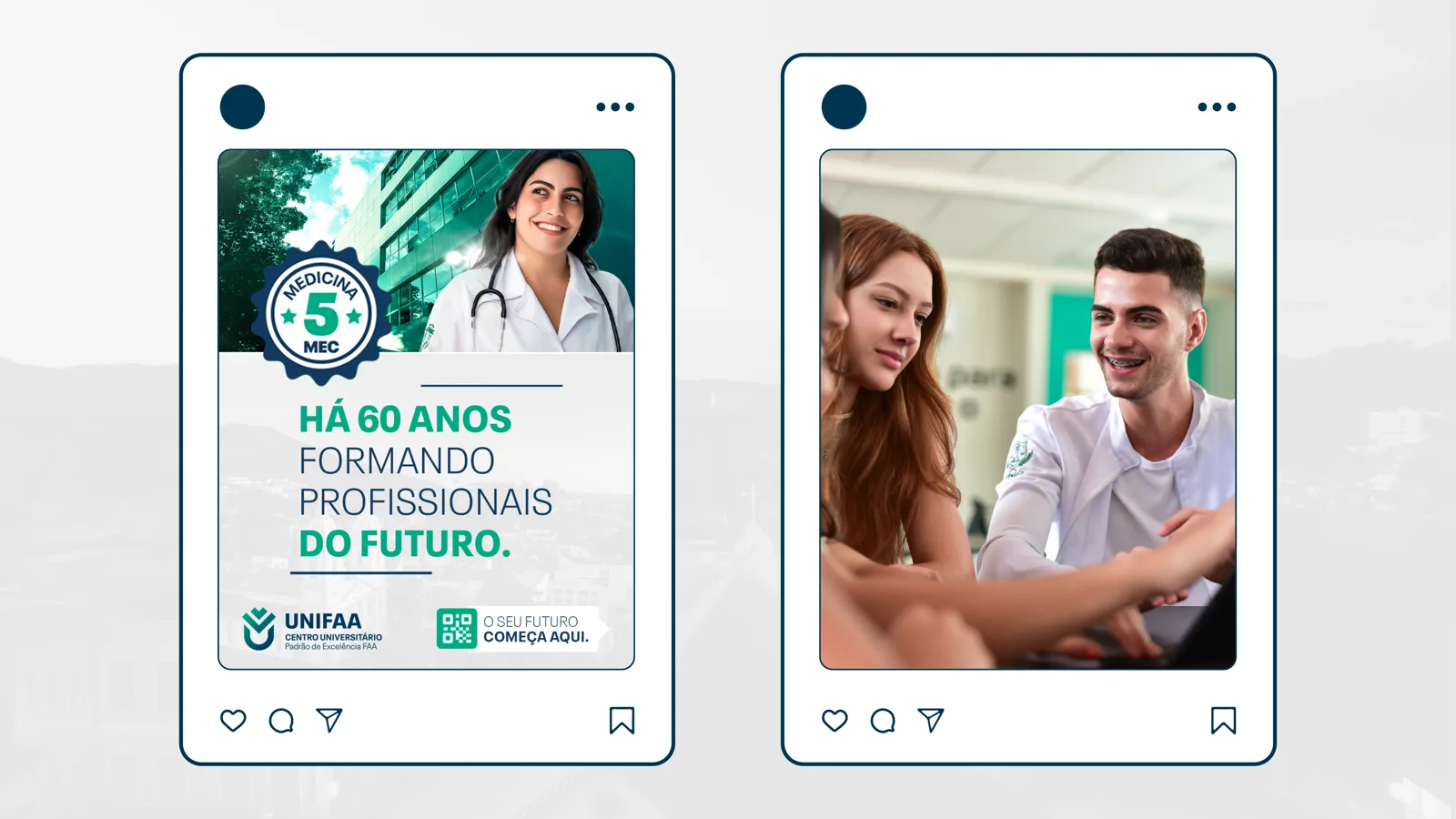 Posts para redes sociais do key visual institucional UNIFAA
