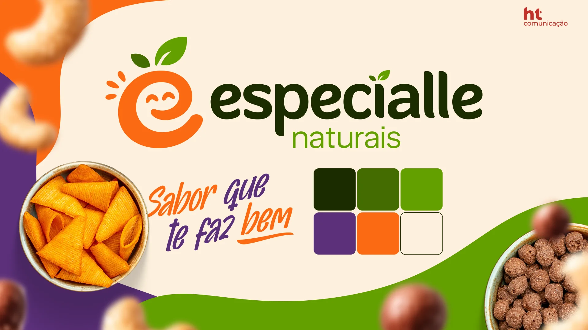 Logotipo da Especialle Naturais com o símbolo sorridente, a assinatura “Sabor que te faz bem” e a paleta de cores